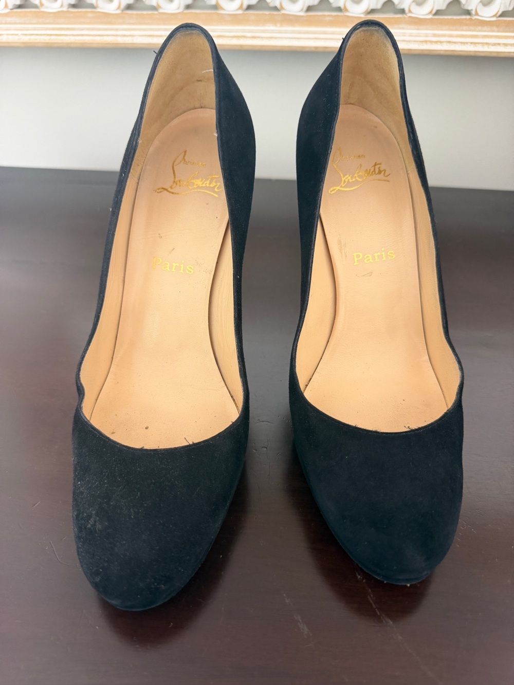 Christian Louboutin Black Suede Classic Round-Toe Pumps